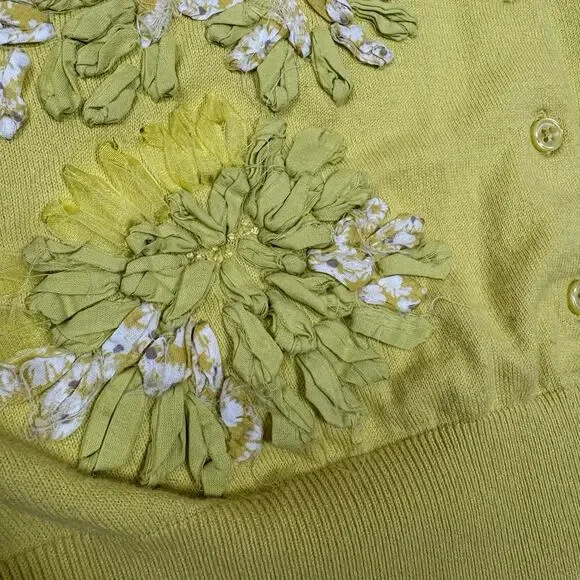Boden Yellow Floral Applique Cardigan Cotton Sweater US 12 Spring Embellished - Picture 4 of 12